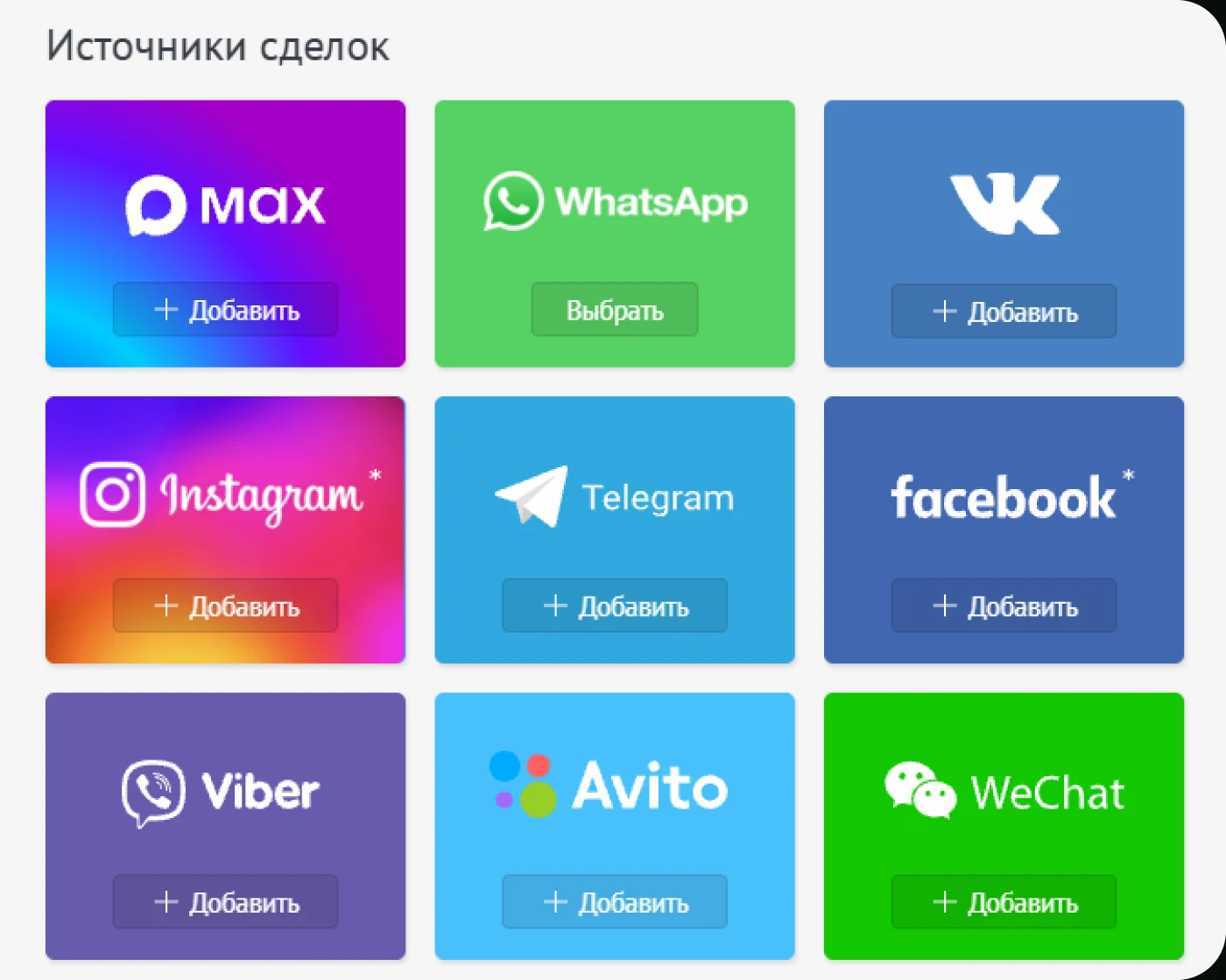 Источники сделок amoCRM: подключаемые каналы Источники сделок amoCRM: подключаемые каналы