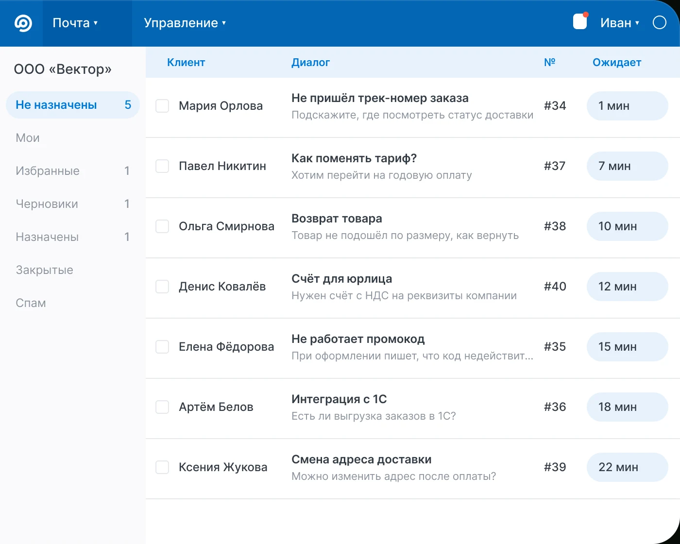 Входящие обращения в Help Desk FreeScout